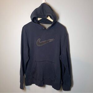 Nike Fuzzy Swoosh Hoodie Men’s XL Navy Blue Pullover Sweatshirt **STAINS